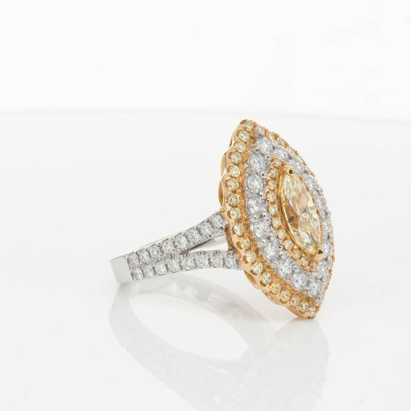 18ct White & Yellow Gold Marquise Cut Diamond Halo Ring-Ring-Walker & Hall