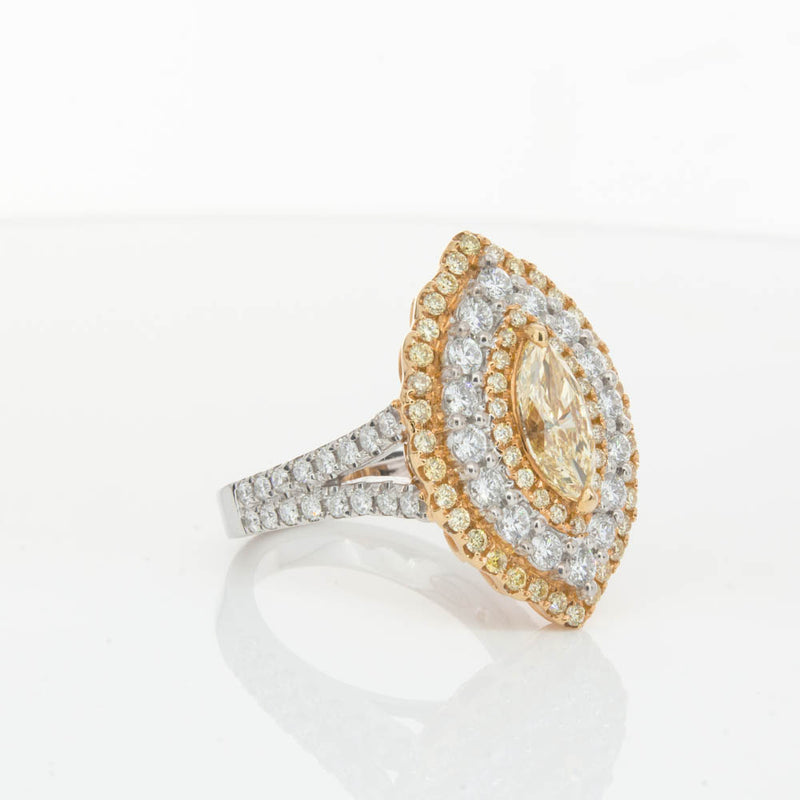 18ct White & Yellow Gold Marquise Cut Diamond Halo Ring-Ring-Walker & Hall