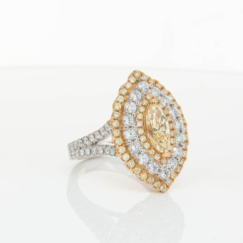 18ct White & Yellow Gold Marquise Cut Diamond Halo Ring-Ring-Walker & Hall