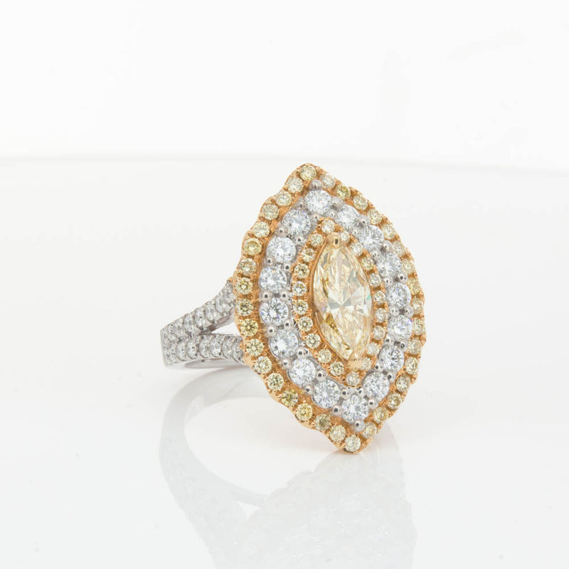 18ct White & Yellow Gold Marquise Cut Diamond Halo Ring-Ring-Walker & Hall