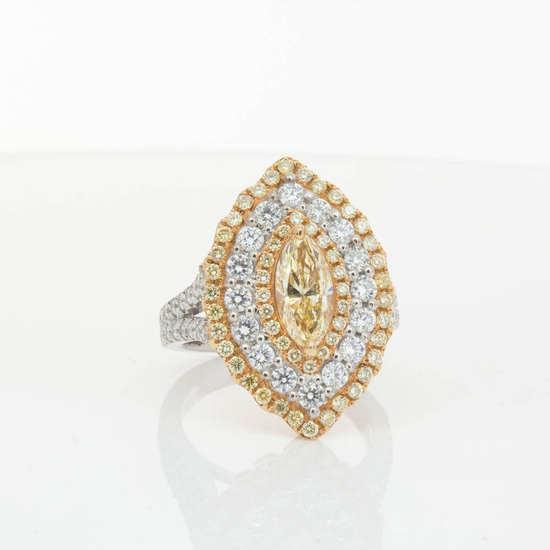 18ct White & Yellow Gold Marquise Cut Diamond Halo Ring-Ring-Walker & Hall
