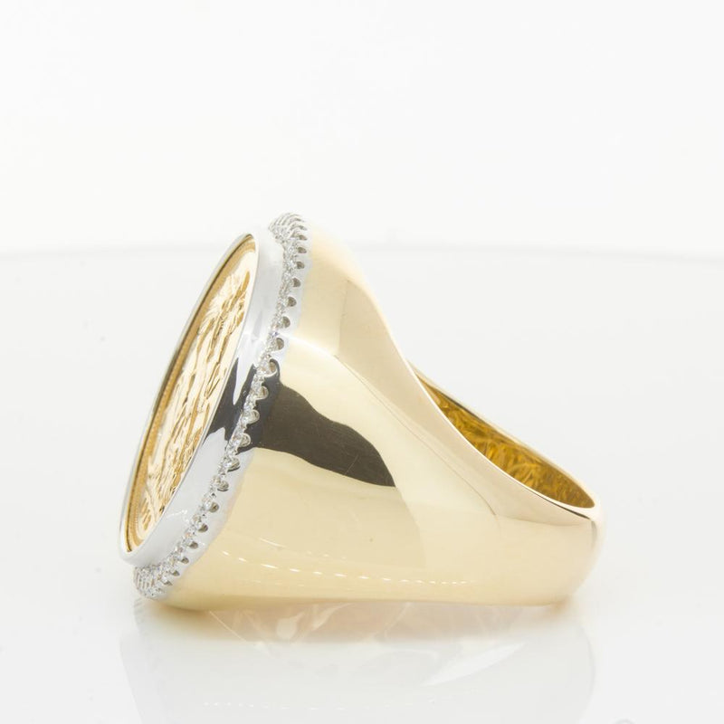 14ct Yellow Gold Diamond Halo Ring with Sovereign-Ring-Walker & Hall