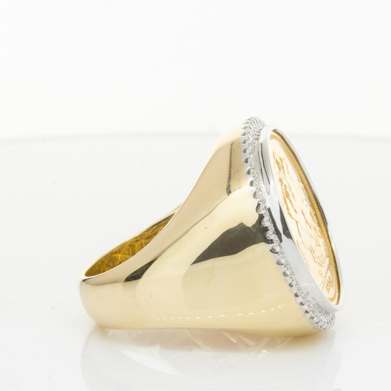 14ct Yellow Gold Diamond Halo Ring with Sovereign-Ring-Walker & Hall