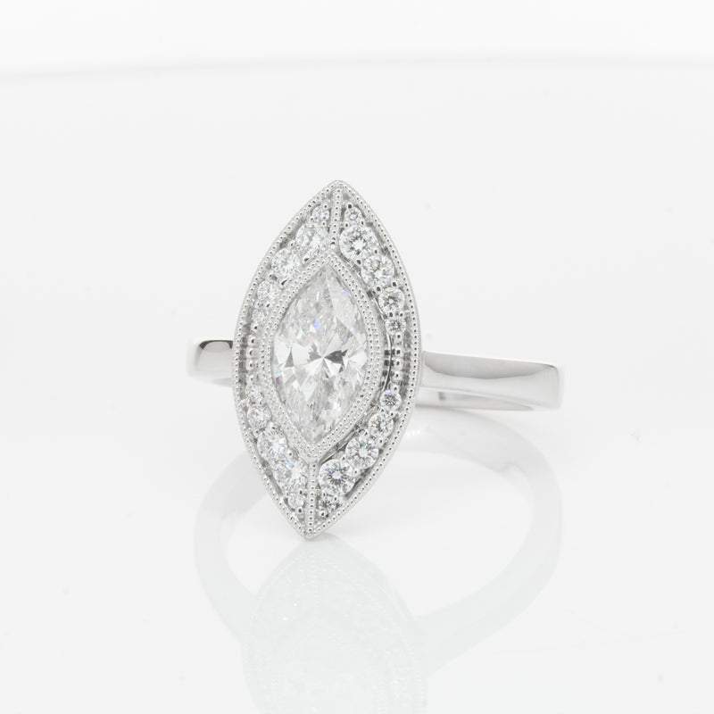 18ct White Gold 1.00ct Marquise Diamond Ring-Ring-Walker & Hall