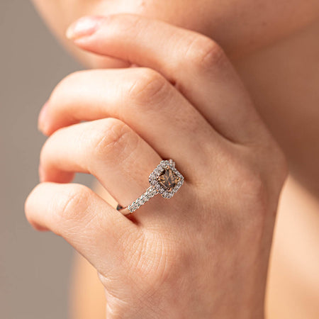 18ct White Gold .72ct Mocha Princess Cut Diamond Manhattan Ring-Ring-Walker & Hall