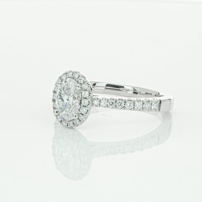 18ct White Gold Oval Cut Diamond Halo Ring-Ring-Walker & Hall