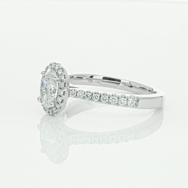 18ct White Gold Oval Cut Diamond Halo Ring-Ring-Walker & Hall