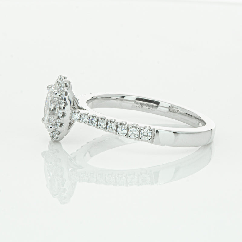 18ct White Gold Oval Cut Diamond Halo Ring-Ring-Walker & Hall