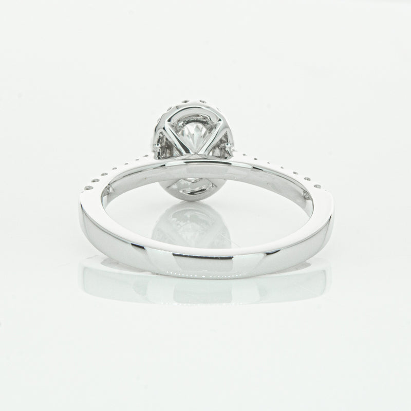 18ct White Gold Oval Cut Diamond Halo Ring-Ring-Walker & Hall