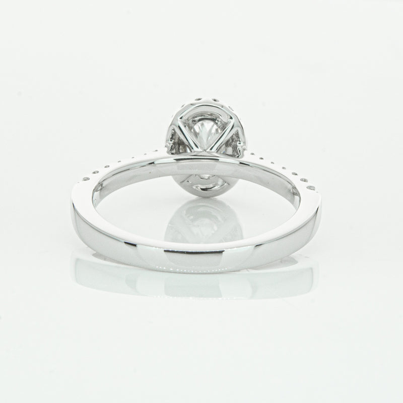 18ct White Gold Oval Cut Diamond Halo Ring-Ring-Walker & Hall