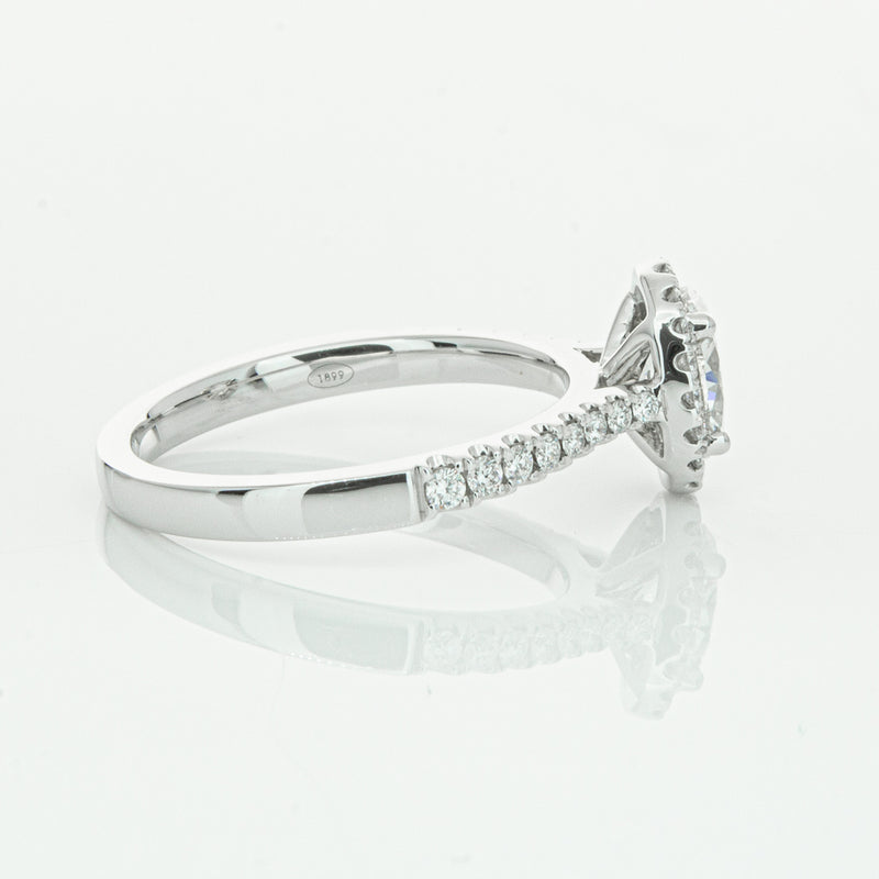 18ct White Gold Oval Cut Diamond Halo Ring-Ring-Walker & Hall
