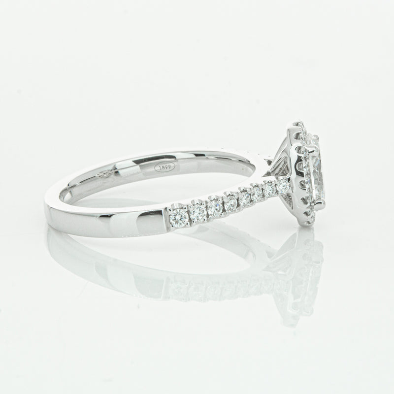 18ct White Gold Oval Cut Diamond Halo Ring-Ring-Walker & Hall