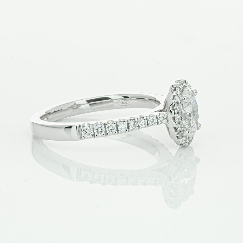 18ct White Gold Oval Cut Diamond Halo Ring-Ring-Walker & Hall