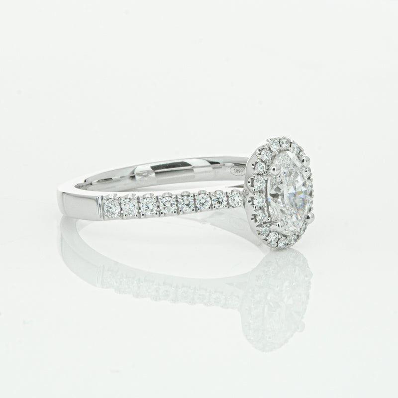 18ct White Gold Oval Cut Diamond Halo Ring-Ring-Walker & Hall