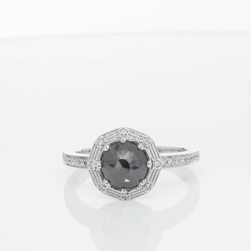 18ct White Gold Black Diamond Ring-Ring-Walker & Hall