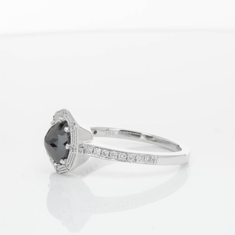 18ct White Gold Black Diamond Ring-Ring-Walker & Hall