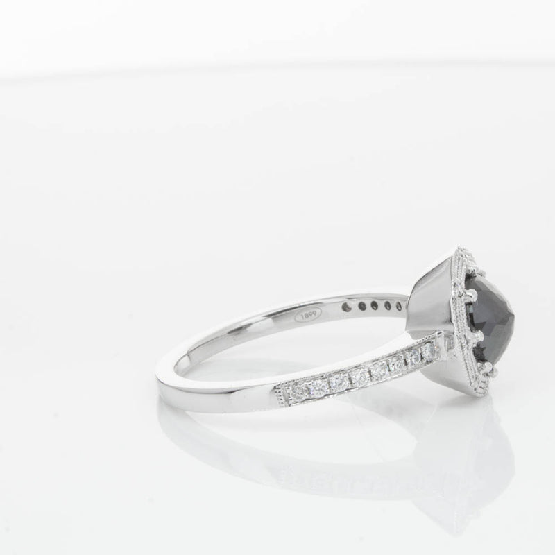 18ct White Gold Black Diamond Ring-Ring-Walker & Hall