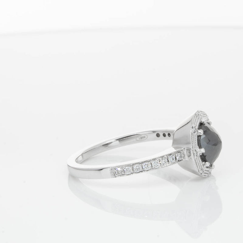 18ct White Gold Black Diamond Ring-Ring-Walker & Hall