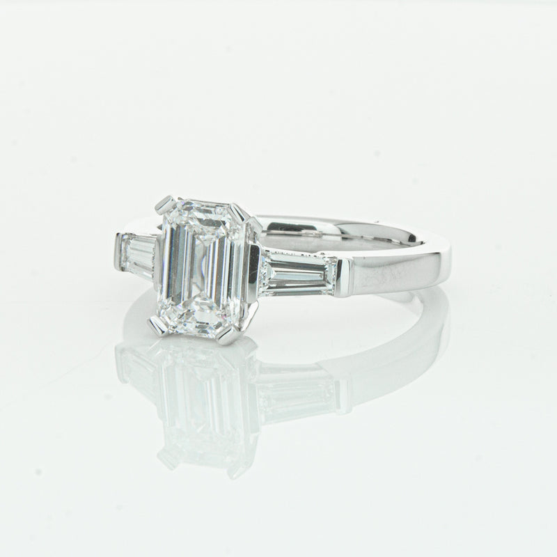 18ct White Gold Emerald Cut Diamond Three Stone Ring-Ring-Walker & Hall