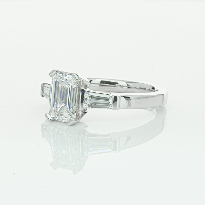 18ct White Gold Emerald Cut Diamond Three Stone Ring-Ring-Walker & Hall