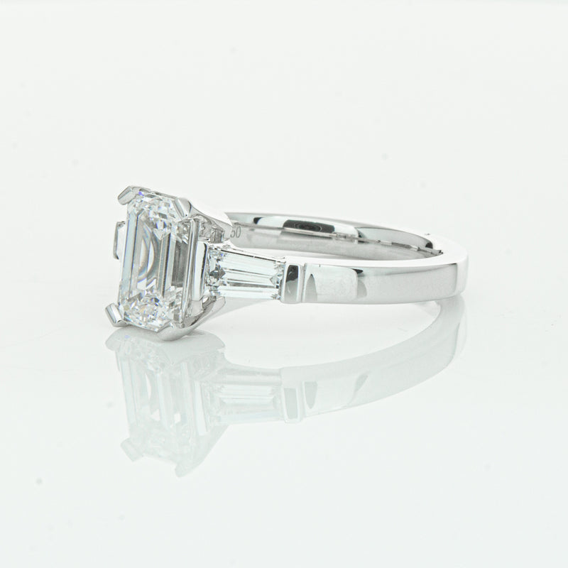 18ct White Gold Emerald Cut Diamond Three Stone Ring-Ring-Walker & Hall