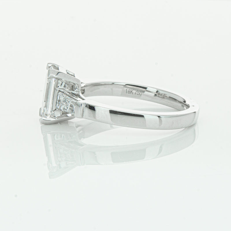 18ct White Gold Emerald Cut Diamond Three Stone Ring-Ring-Walker & Hall