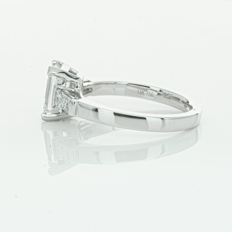 18ct White Gold Emerald Cut Diamond Three Stone Ring-Ring-Walker & Hall