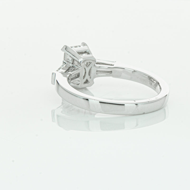 18ct White Gold Emerald Cut Diamond Three Stone Ring-Ring-Walker & Hall