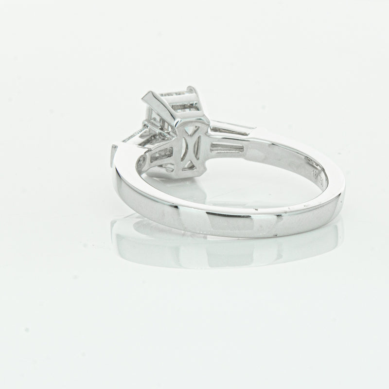 18ct White Gold Emerald Cut Diamond Three Stone Ring-Ring-Walker & Hall