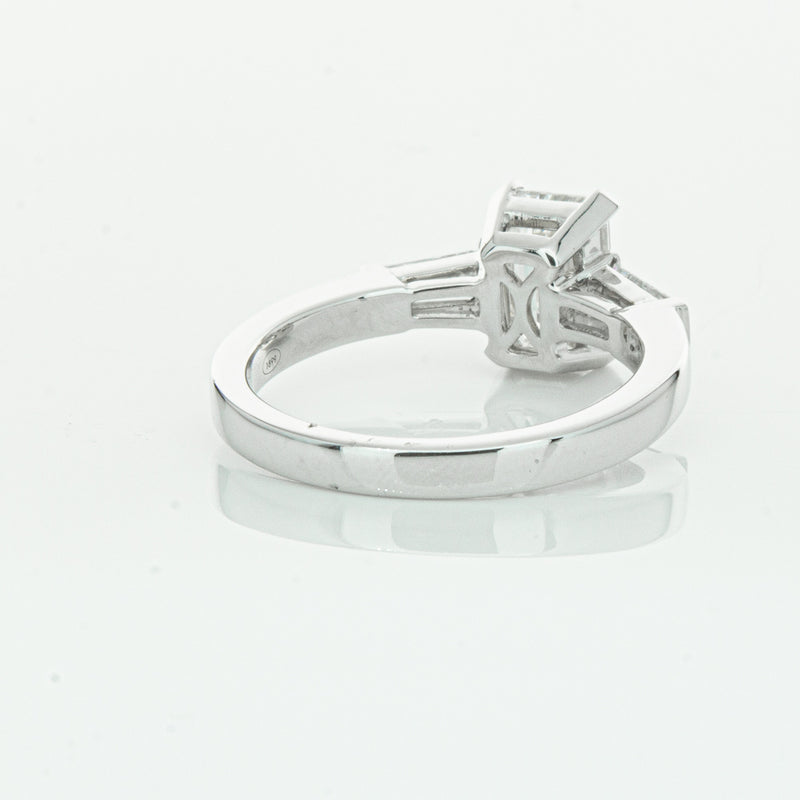 18ct White Gold Emerald Cut Diamond Three Stone Ring-Ring-Walker & Hall