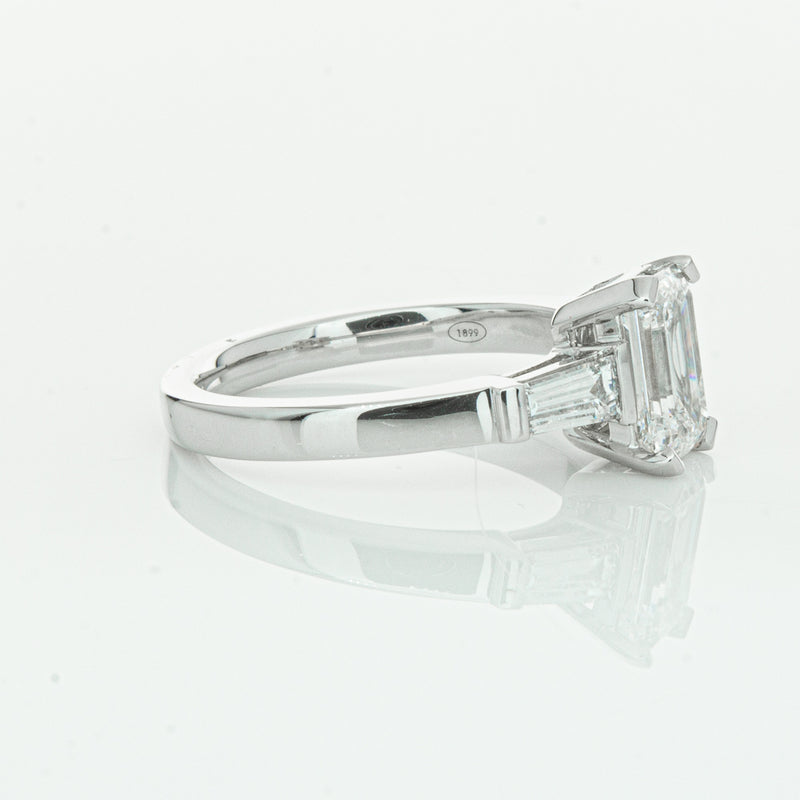 18ct White Gold Emerald Cut Diamond Three Stone Ring-Ring-Walker & Hall
