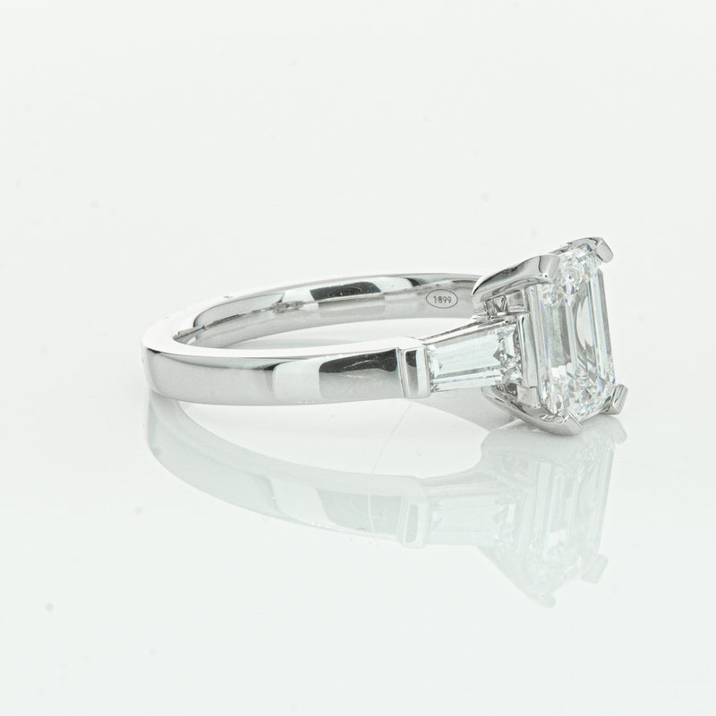 18ct White Gold Emerald Cut Diamond Three Stone Ring-Ring-Walker & Hall
