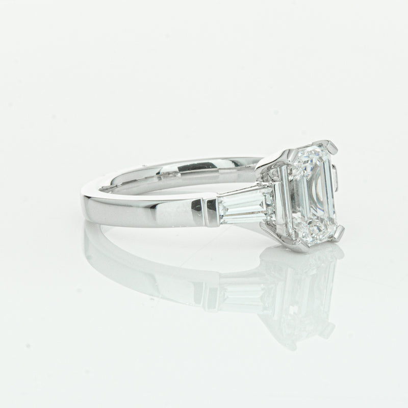 18ct White Gold Emerald Cut Diamond Three Stone Ring-Ring-Walker & Hall