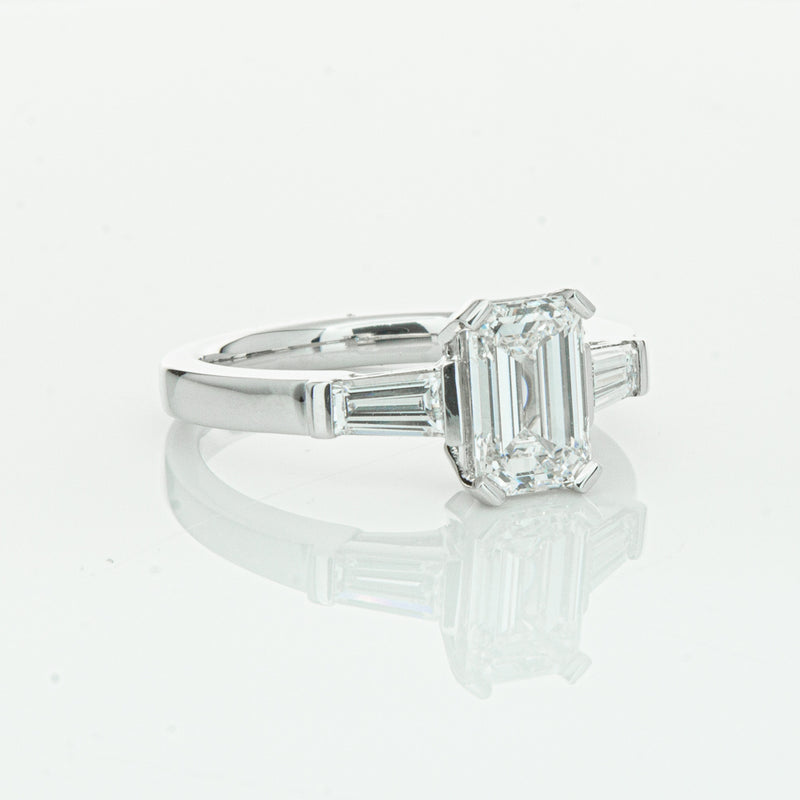 18ct White Gold Emerald Cut Diamond Three Stone Ring-Ring-Walker & Hall