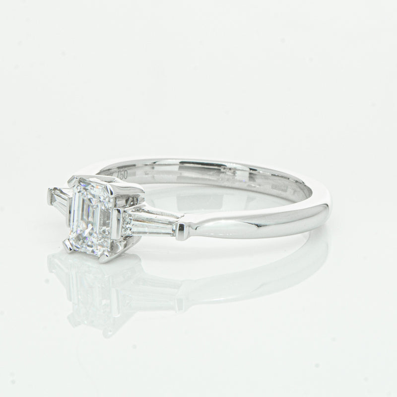 18ct White Gold Emerald Cut Diamond Ring-Ring-Walker & Hall
