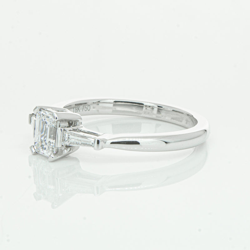 18ct White Gold Emerald Cut Diamond Ring-Ring-Walker & Hall