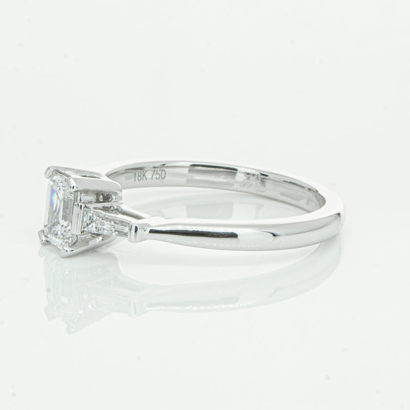 18ct White Gold Emerald Cut Diamond Ring-Ring-Walker & Hall