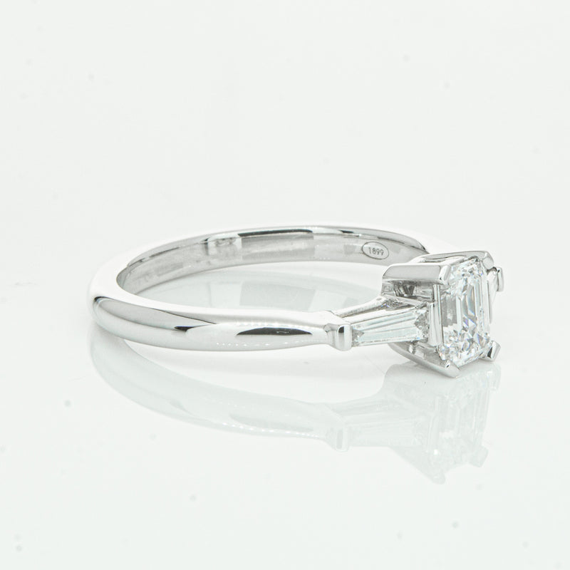 18ct White Gold Emerald Cut Diamond Ring-Ring-Walker & Hall