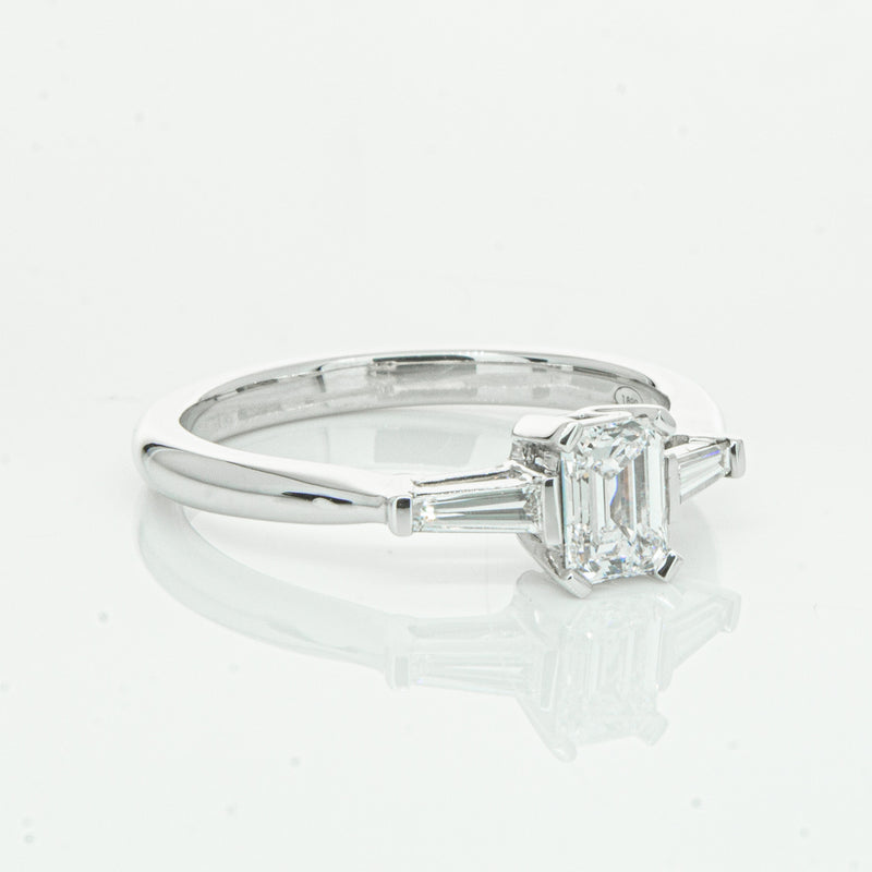 18ct White Gold Emerald Cut Diamond Ring-Ring-Walker & Hall