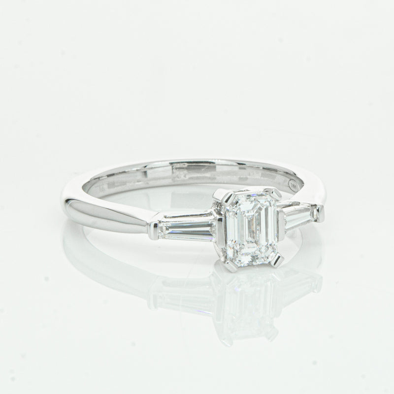 18ct White Gold Emerald Cut Diamond Ring-Ring-Walker & Hall