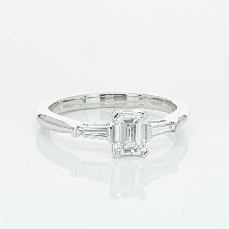 18ct White Gold Emerald Cut Diamond Ring-Ring-Walker & Hall