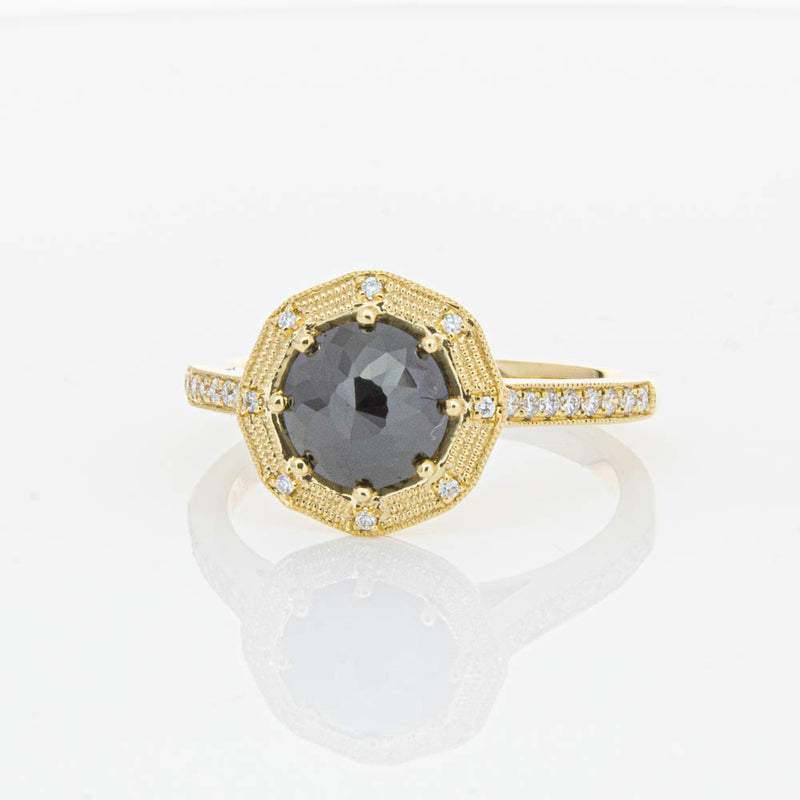 18ct Yellow Gold Black Diamond Ring-Ring-Walker & Hall