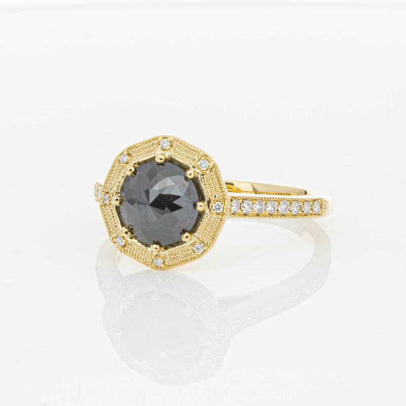 18ct Yellow Gold Black Diamond Ring-Ring-Walker & Hall