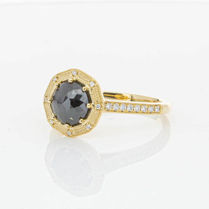 18ct Yellow Gold Black Diamond Ring-Ring-Walker & Hall