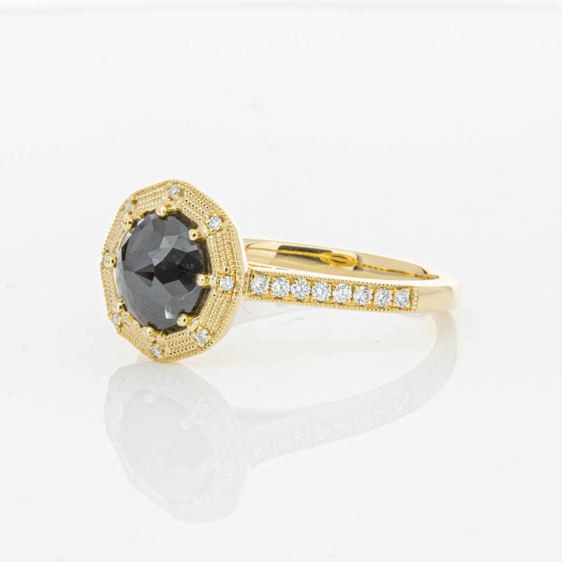18ct Yellow Gold Black Diamond Ring-Ring-Walker & Hall
