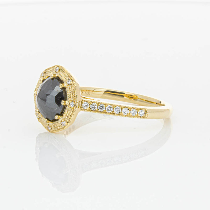 18ct Yellow Gold Black Diamond Ring-Ring-Walker & Hall