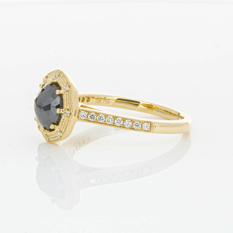 18ct Yellow Gold Black Diamond Ring-Ring-Walker & Hall