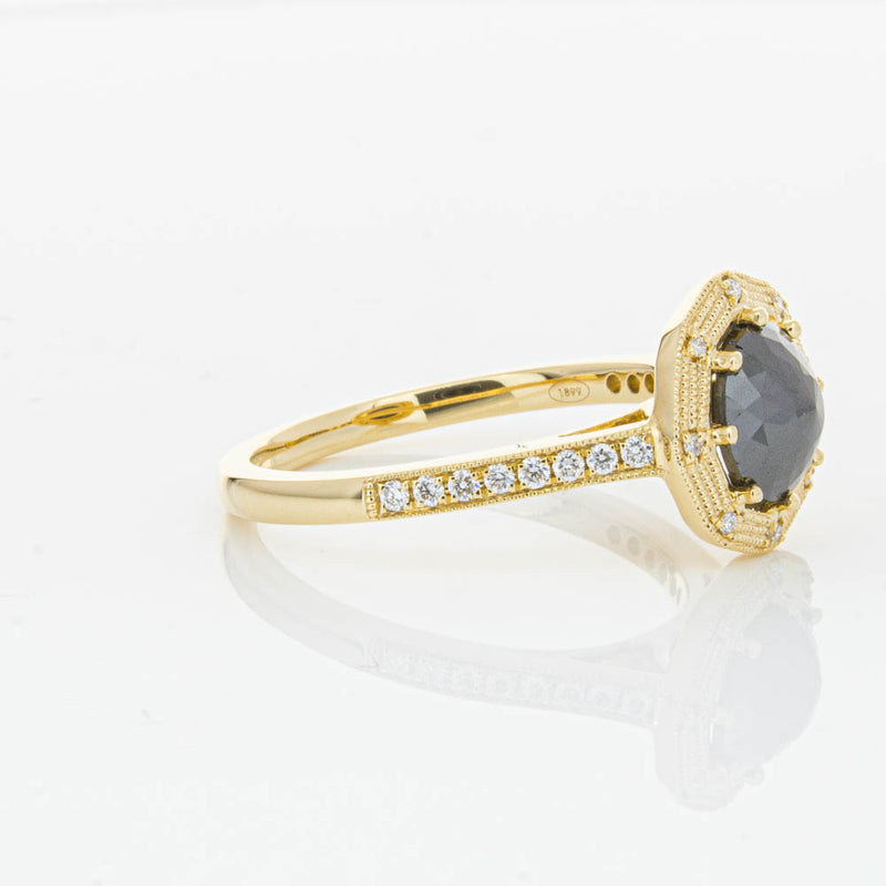 18ct Yellow Gold Black Diamond Ring-Ring-Walker & Hall
