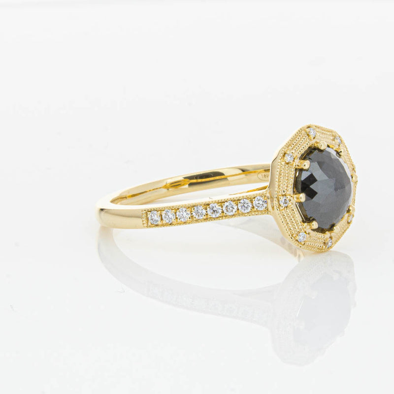 18ct Yellow Gold Black Diamond Ring-Ring-Walker & Hall
