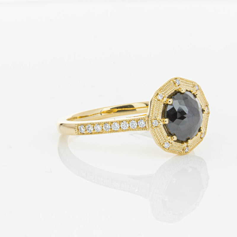 18ct Yellow Gold Black Diamond Ring-Ring-Walker & Hall